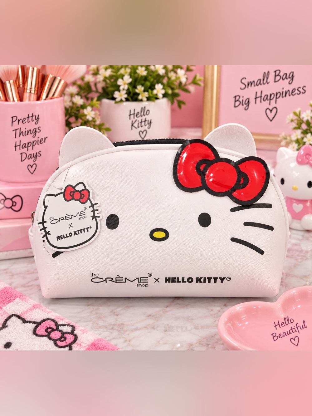 NWT The Crème Shop x Hello Kitty Dome Makeup Travel Pouch Bag Cosmetic White Red